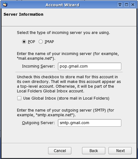 Thunderbird Server Info