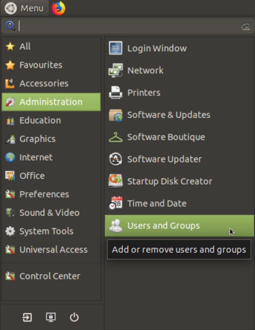 Users and Groups menu selection