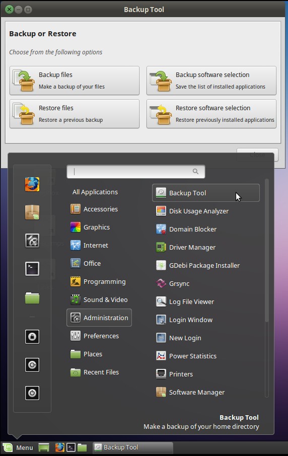 Linux Mint's Backup Tool.
