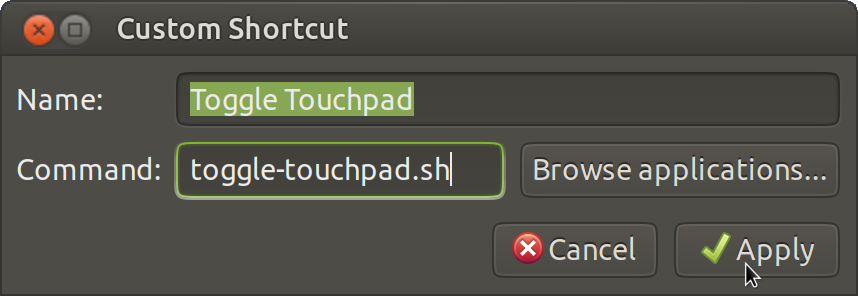 Dialog box for creating a shortcut