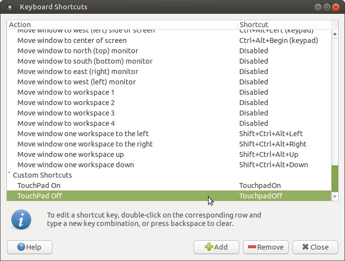 Two custom shortcuts on the HP G60