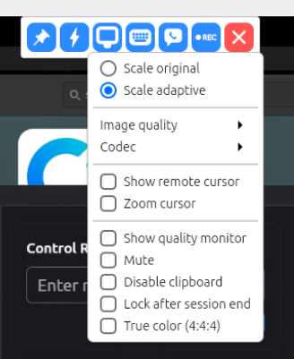 Display settings on the drop-down tool panel