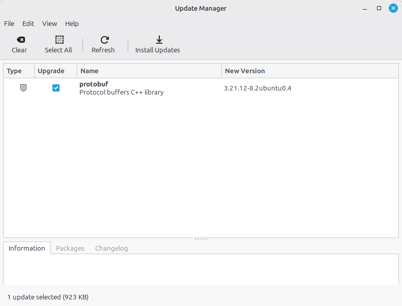 Update Manager with an available update